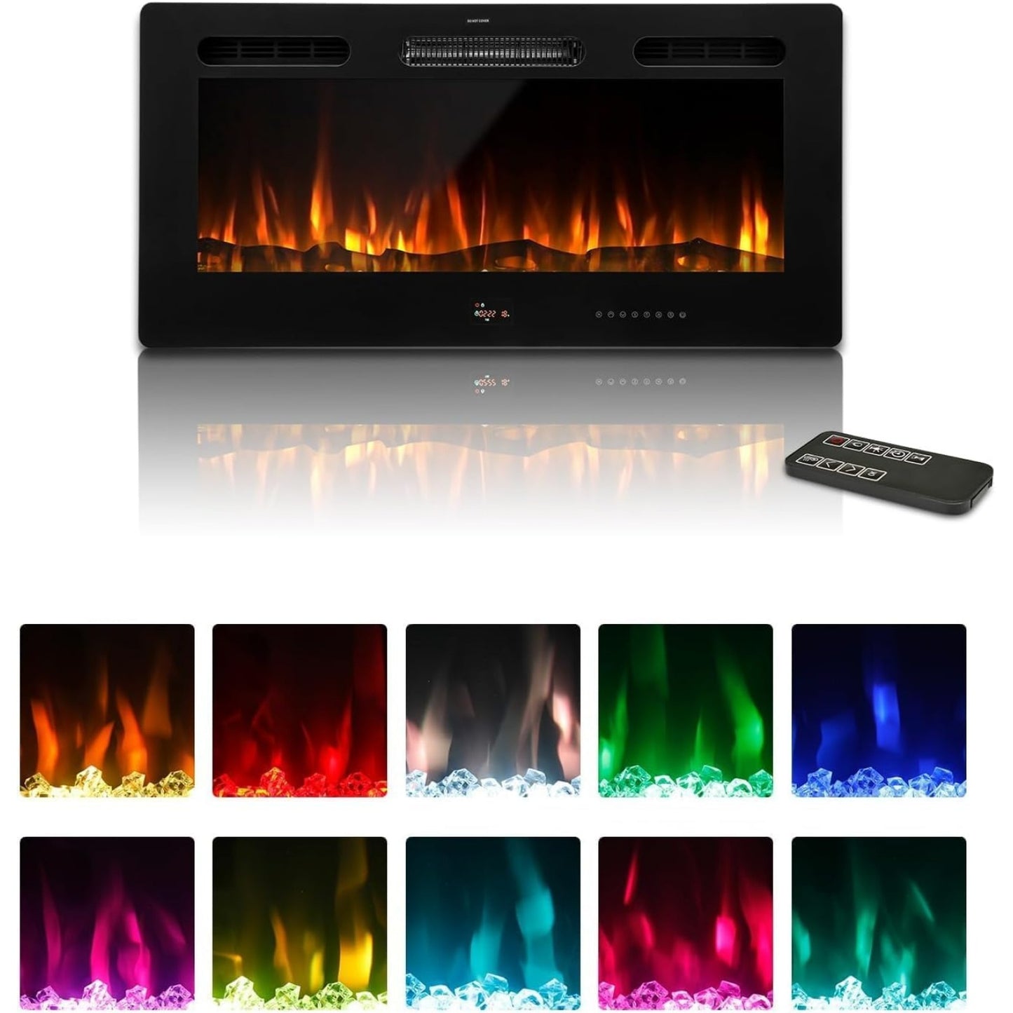 YODOLLA Electric Fireplace Wall Mounted Insert with 10 Color LED Flames