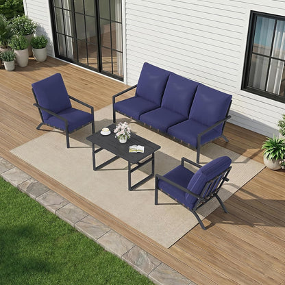 YODOLLA 5 Seater Outdoor Garden Furniture Set, 3-Seater Sofa & 2 Armchairs with Coffee Table