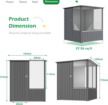 YODOLLA 5x5ft Metal Garden Shed Outdoor Storage with Mesh Window