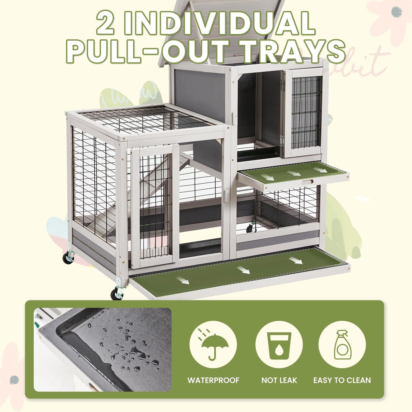 YODOLLA Rabbit Hutch 94cm Indoor & Outdoor Wooden Small Animal House