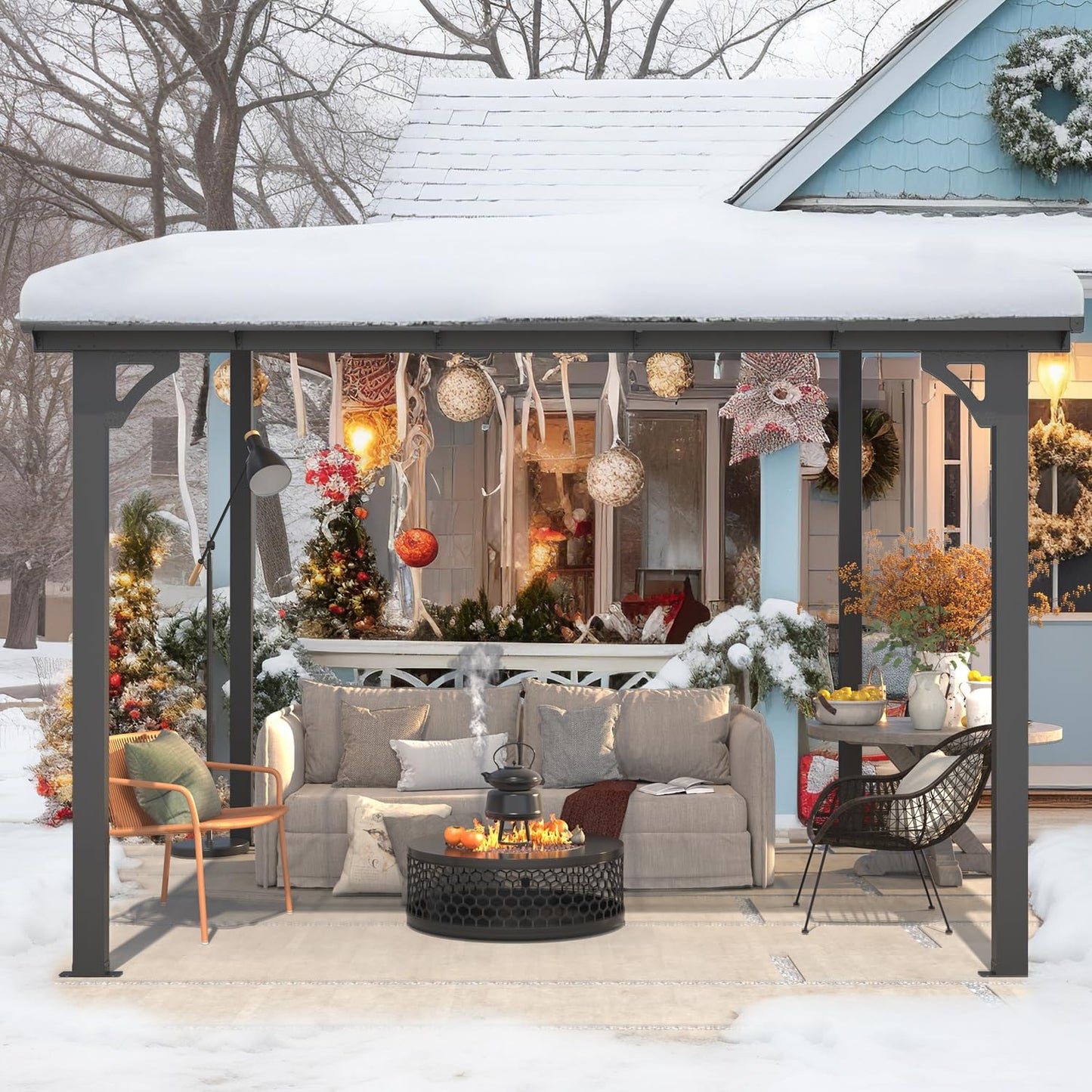 YODOLLA 3m x 3m Wall-Mounted Aluminium Awning Gazebo, Lean to Pergola