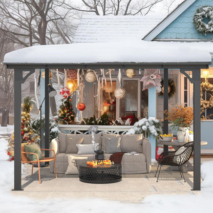 YODOLLA 3m x 3m Wall-Mounted Aluminium Awning Gazebo, Lean to Pergola