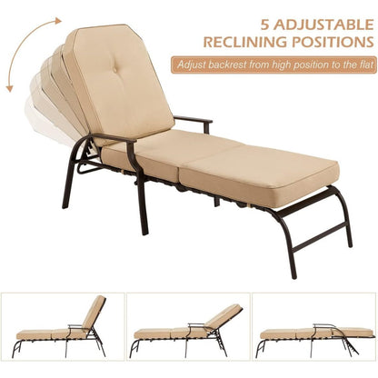 YODOLLA Sun Lounger with 10cm Thickened Cushion, Adjustable Recliner Chair