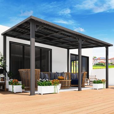 YODOLLA Hardtop Gazebo, Wall-Mounted Lean to Metal Awnings Pergola