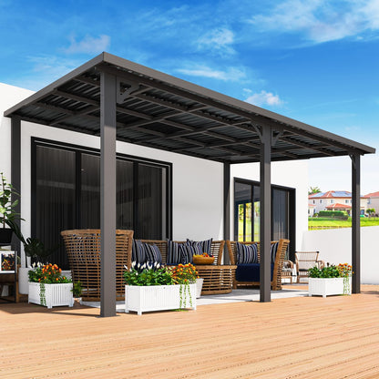 YODOLLA Hardtop Gazebo, Wall-Mounted Lean to Metal Awnings Pergola
