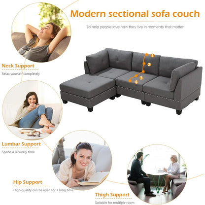 YODOLLA 225cm L-Shaped Corner Sofa, 3-4 Seater Modern Sofa Couch with Footstool