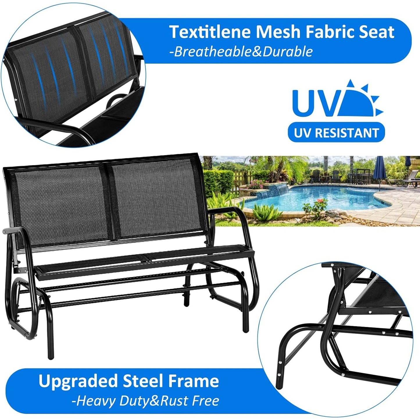 YODOLLA Glider Bench 2 Seater Garden Rocking Chair
