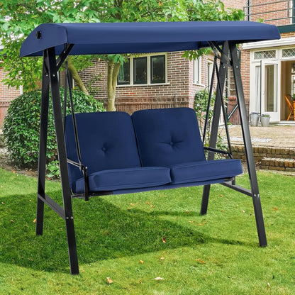 YODOLLA 2 Seater Garden Swing Chair with Adjustable Canopy & Cushions-Navy