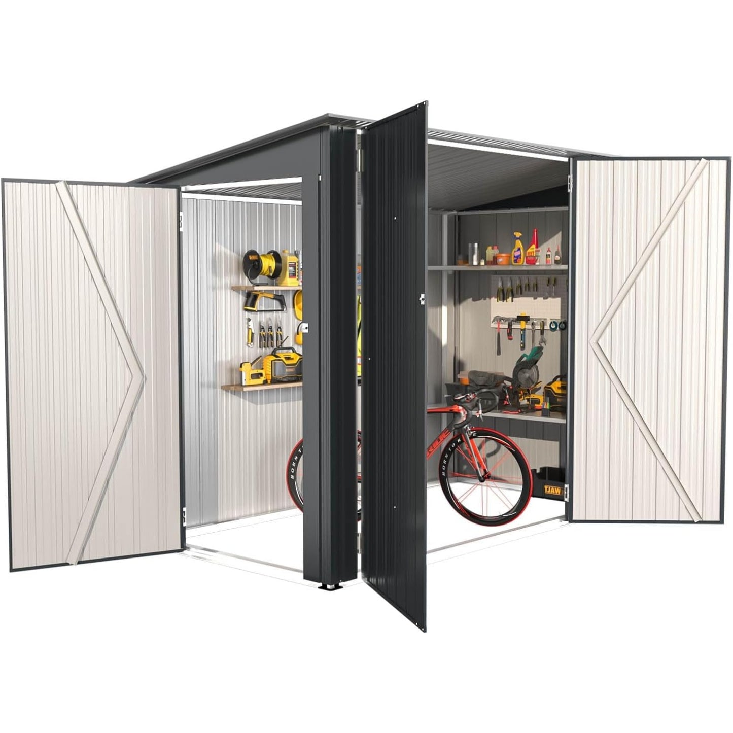 YODOLLA 5.3 x 5.2m Garden Shed Storage, Lockable Bike Shed with Door for 8-10 Bikes