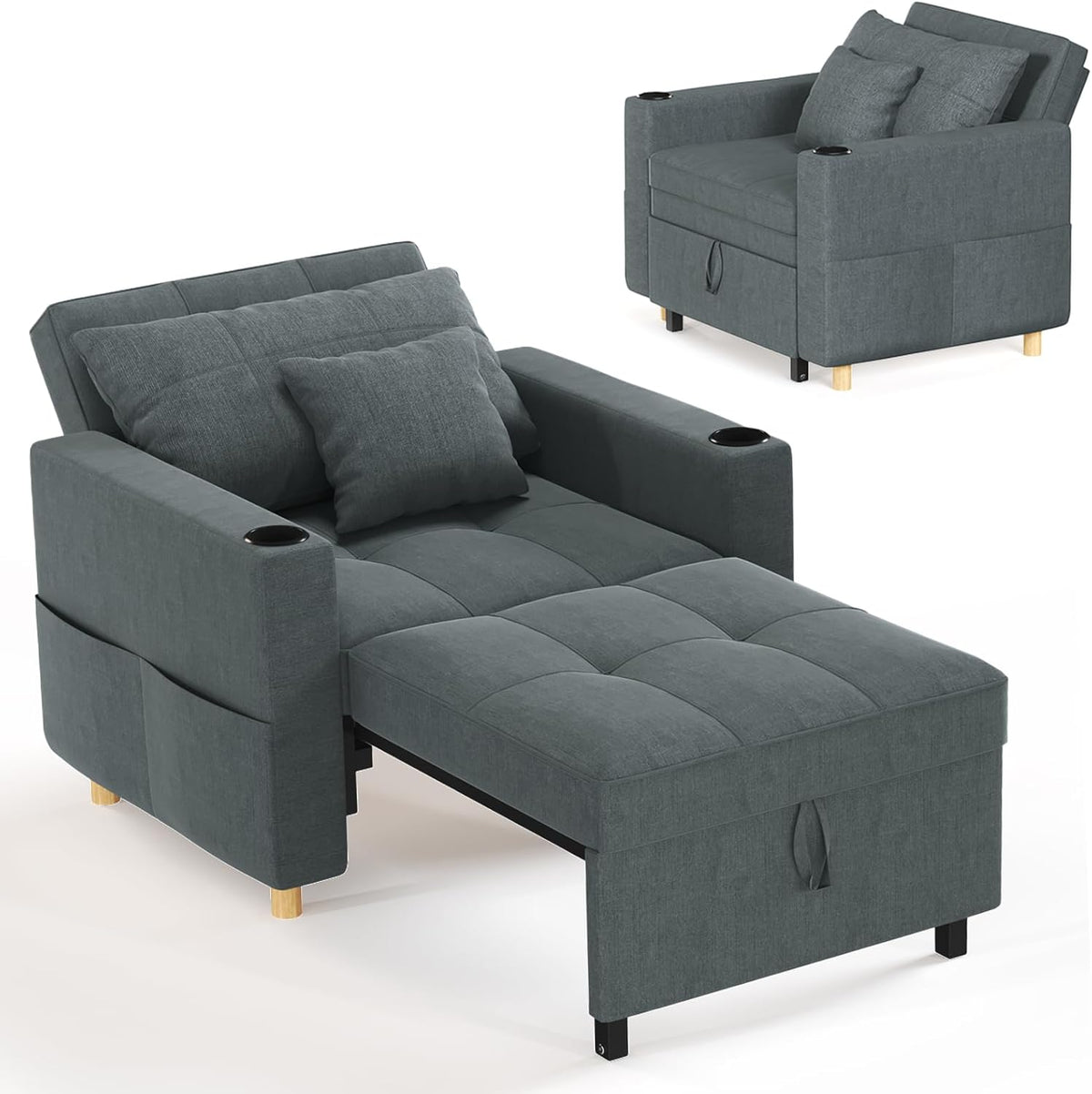 YODOLLA 3-in-1 Sleeper Sofa Bed, 192cm Convertible Single Sofa, Adjustable Armchair