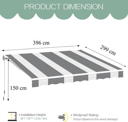 YODOLLA 396 × 299 cm Retractable Manual Awning, Folding Awning with Hand Crank Patio