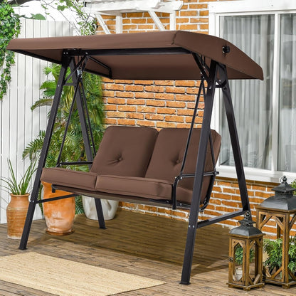 YODOLLA 2 Seater Garden Swing Chair with Adjustable Canopy & Cushions-Brown