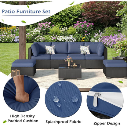 YODOLLA 7 Pieces Garden Furniture Sets, Wicker Weave Corner Sofa Set with Coffee Table