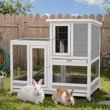 YODOLLA Rabbit Hutch 94cm Indoor & Outdoor Wooden Small Animal House