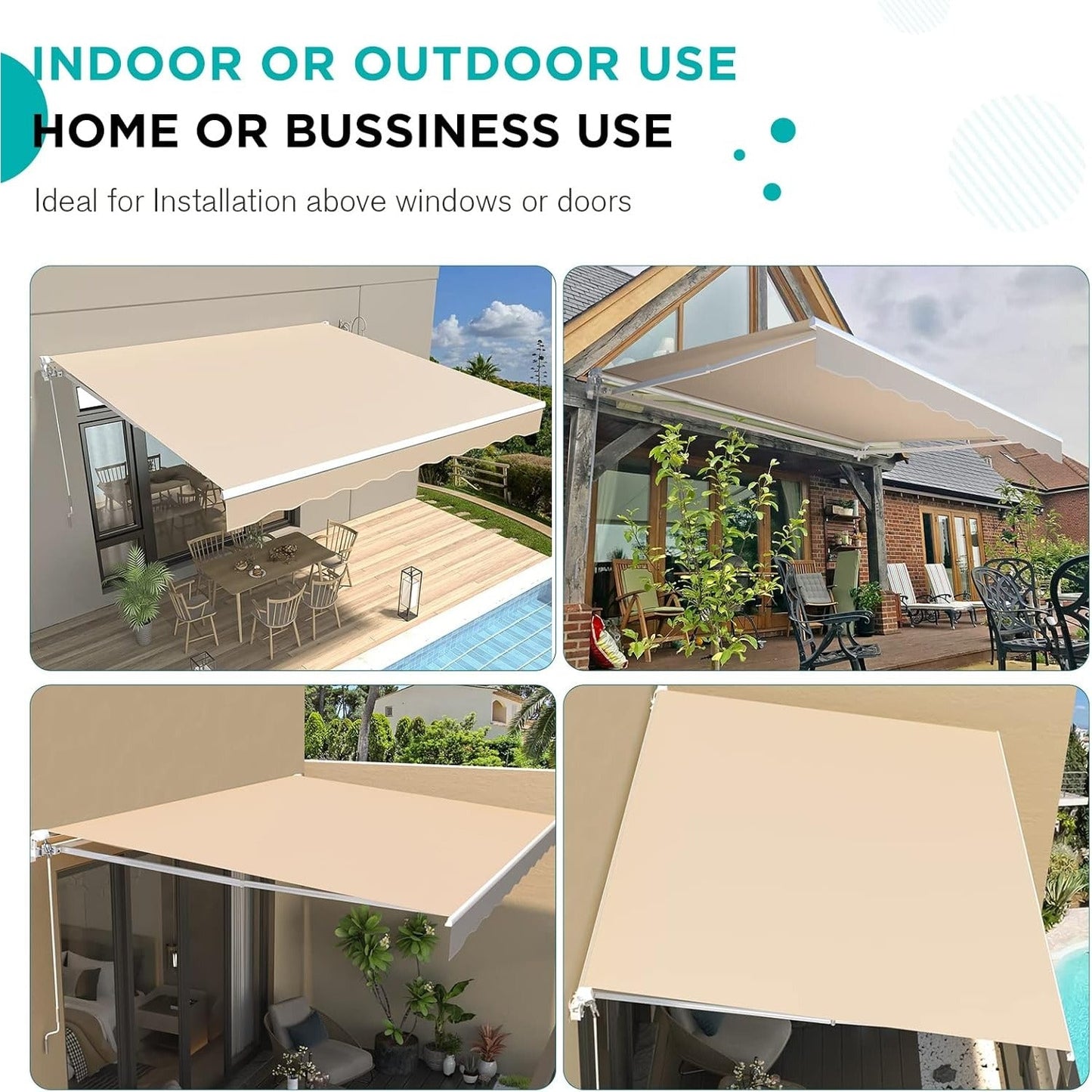 YODOLLA 250×198cm Manual Retractable Awning Sun Shade