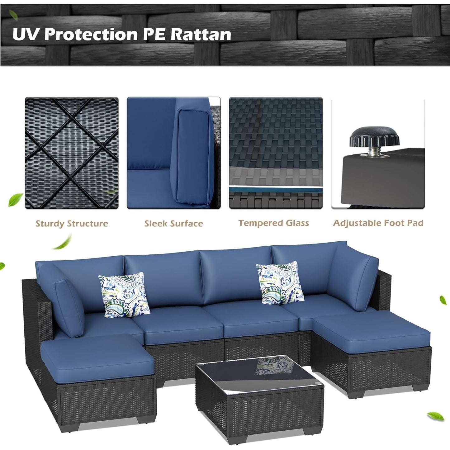 YODOLLA 7 Pieces Garden Furniture Sets, Wicker Weave Corner Sofa Set with Coffee Table
