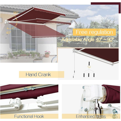 YODOLLA 305 × 244 cm Retractable Manual Awning, Folding Awning with Hand Crank Patio