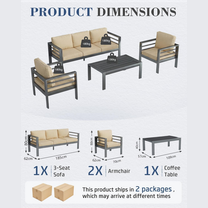 YODOLLA Aluminum Patio Furniture Set, 5 Seats with Coffee Table