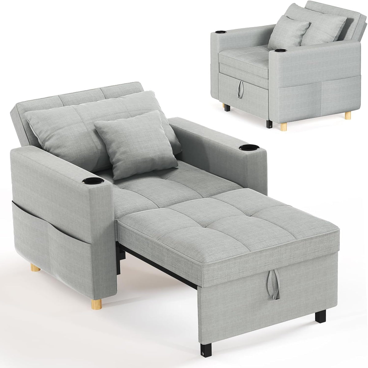 YODOLLA 3-in-1 Sleeper Sofa Bed, 192cm Convertible Single Sofa, Adjustable Armchair