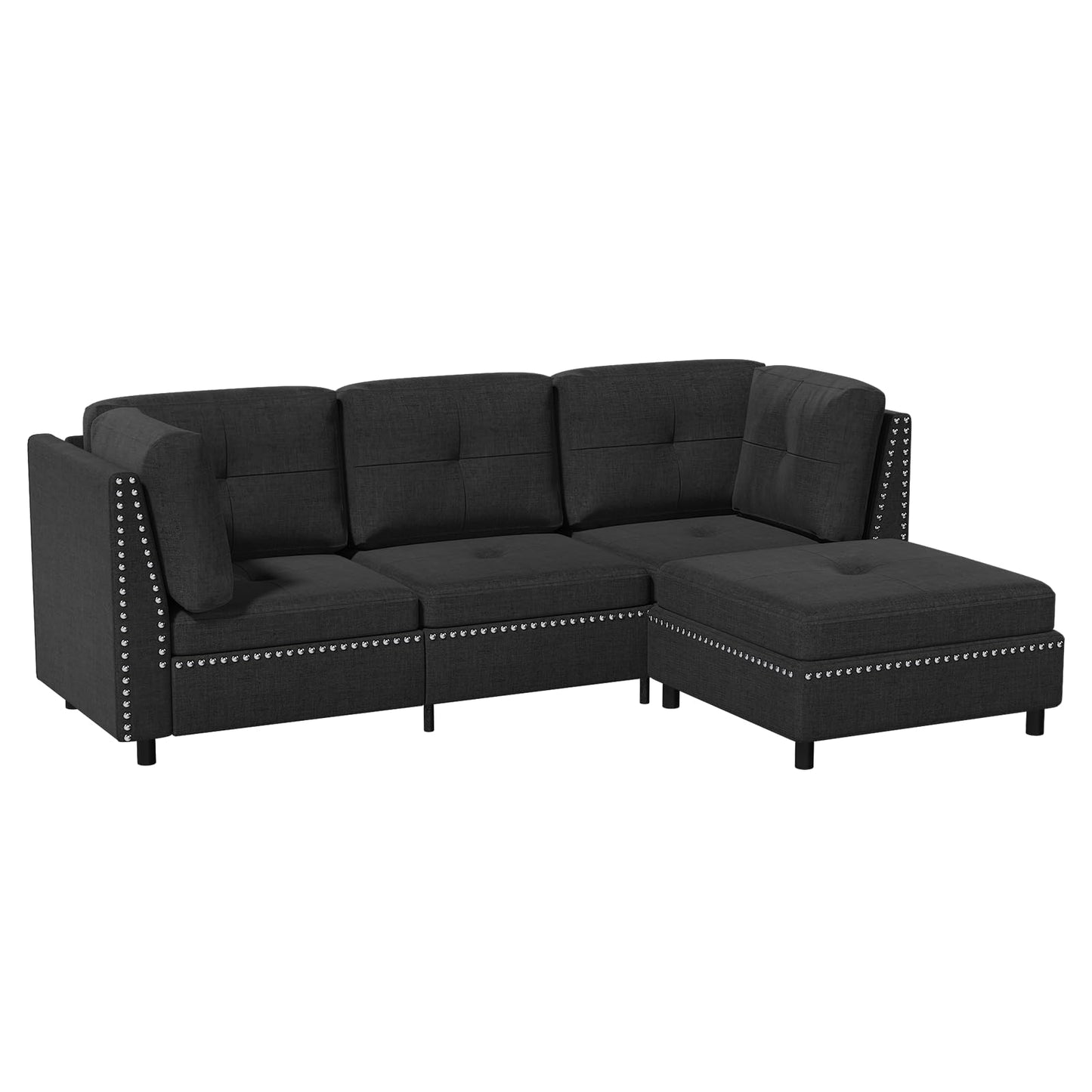 YODOLLA 225cm L-Shaped Corner Sofa, 3-4 Seater Modern Sofa Couch with Footstool