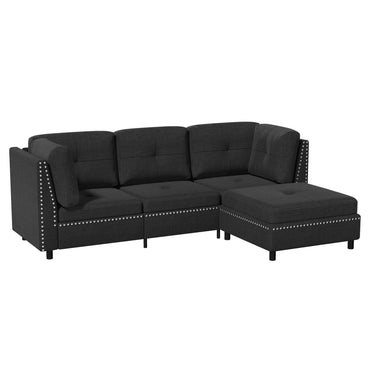 YODOLLA 225cm L-Shaped Corner Sofa, 3-4 Seater Modern Sofa Couch with Footstool