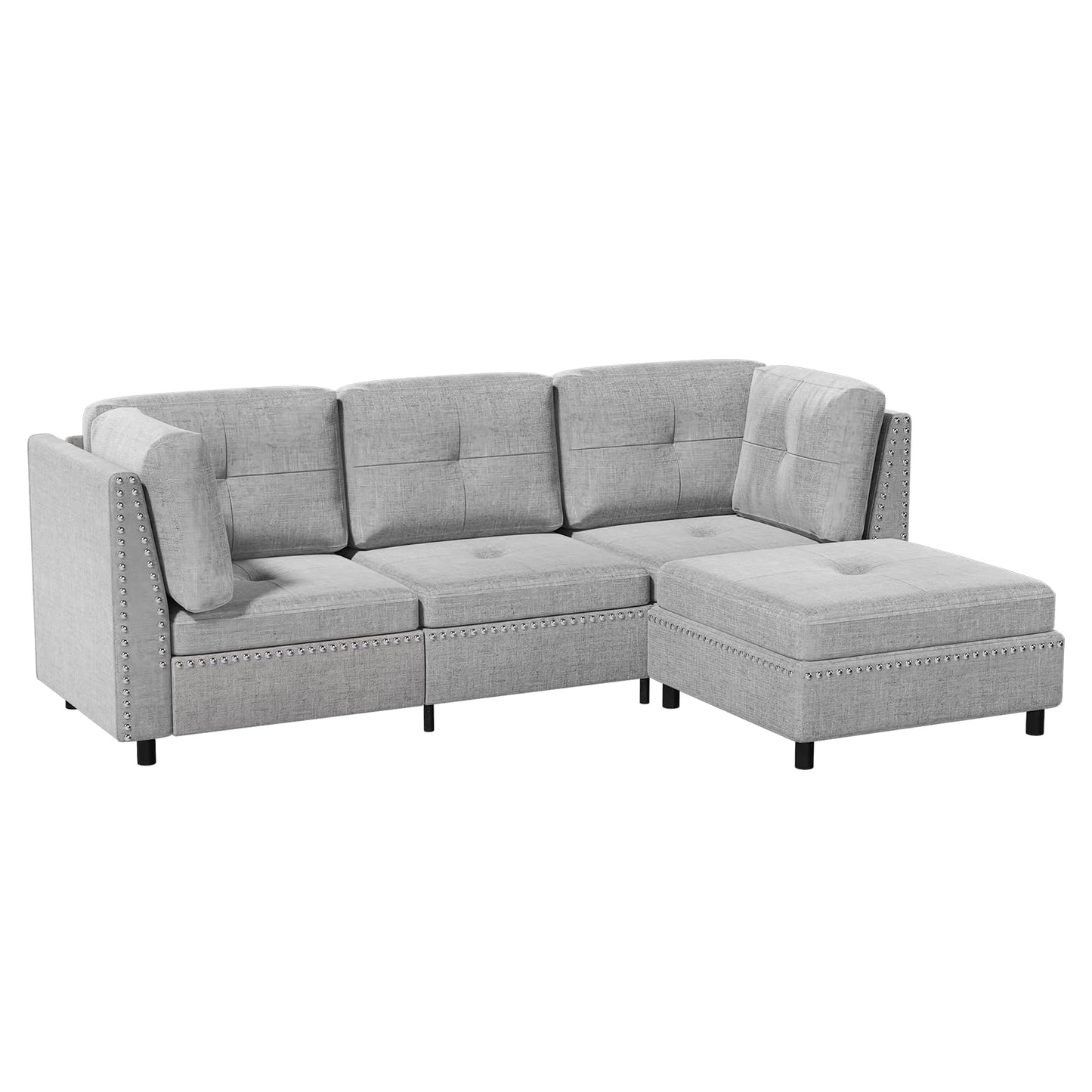 YODOLLA 225cm L-Shaped Corner Sofa, 3-4 Seater Modern Sofa Couch with Footstool