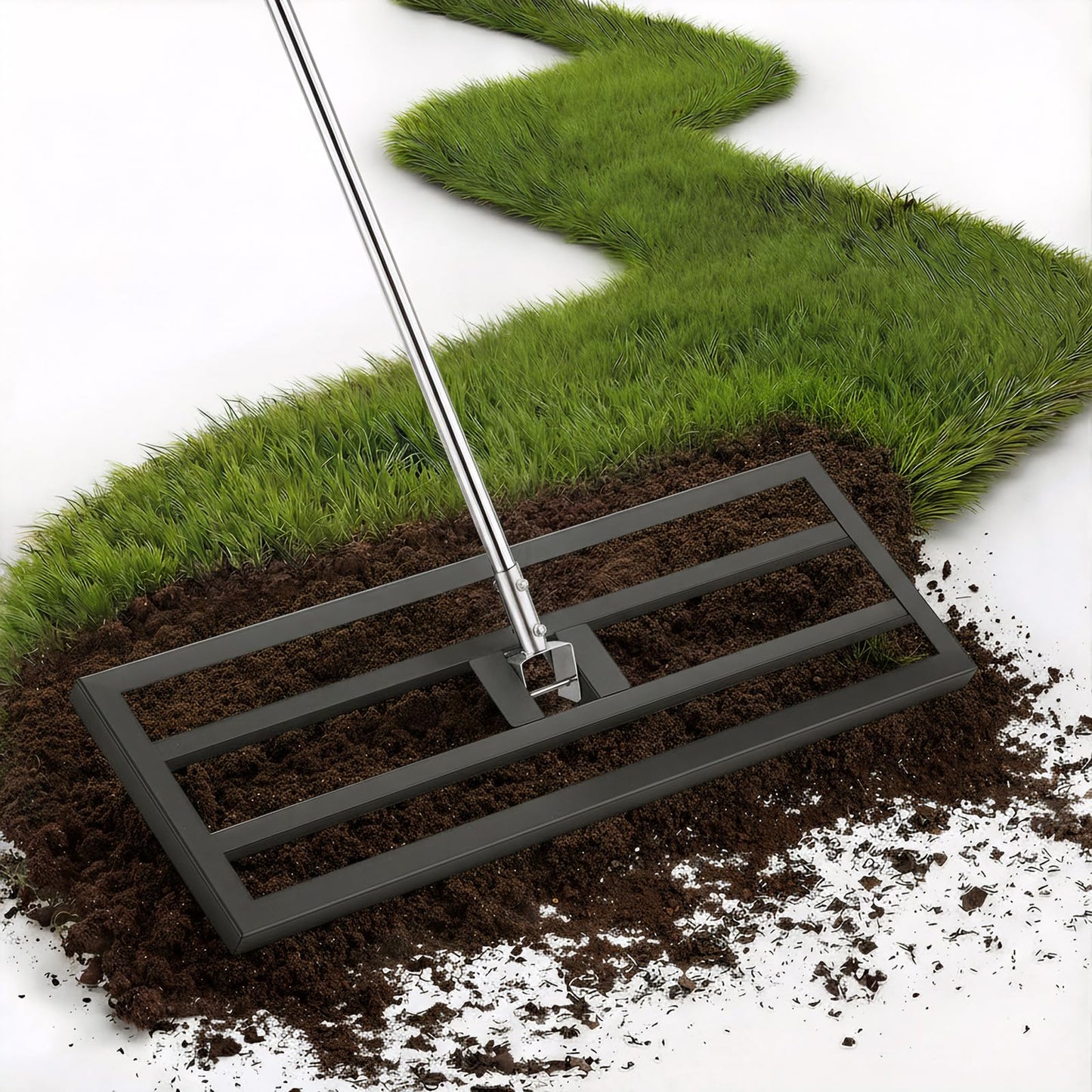 YODOLLA Lawn Leveling Rake 195 x 75×25cm Stainless Steel Lawn Leveller, Black