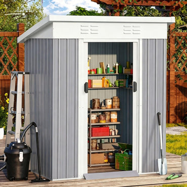 YODOLLA 3x5ft Metal Garden Storage Shed, Sliding Lockable Door, Dark Grey