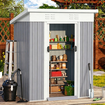 YODOLLA 3x5ft Metal Garden Storage Shed, Sliding Lockable Door, Dark Grey