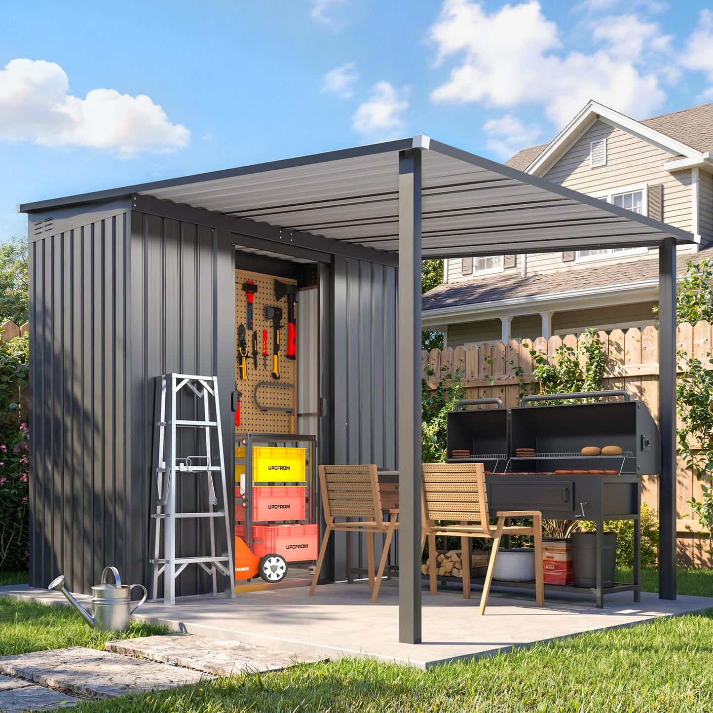 YODOLLA 8x9FT 2-in-1 Metal Lean-to Shed & Pergola Combo