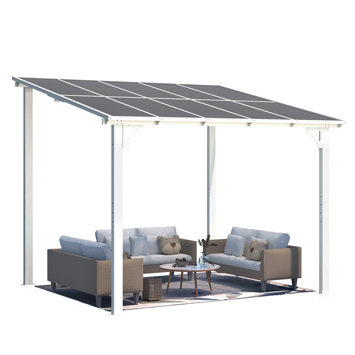 YODOLLA 2.4 x 3m Aluminium Lean-to Gazebo, Wall-Mounted Hardtop Pergola, White