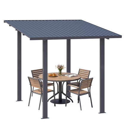 YODOLLA 2.4 x 2.4m Metal Lean-to Gazebo Wall-Mounted Iron Hardtop Roof Pergola