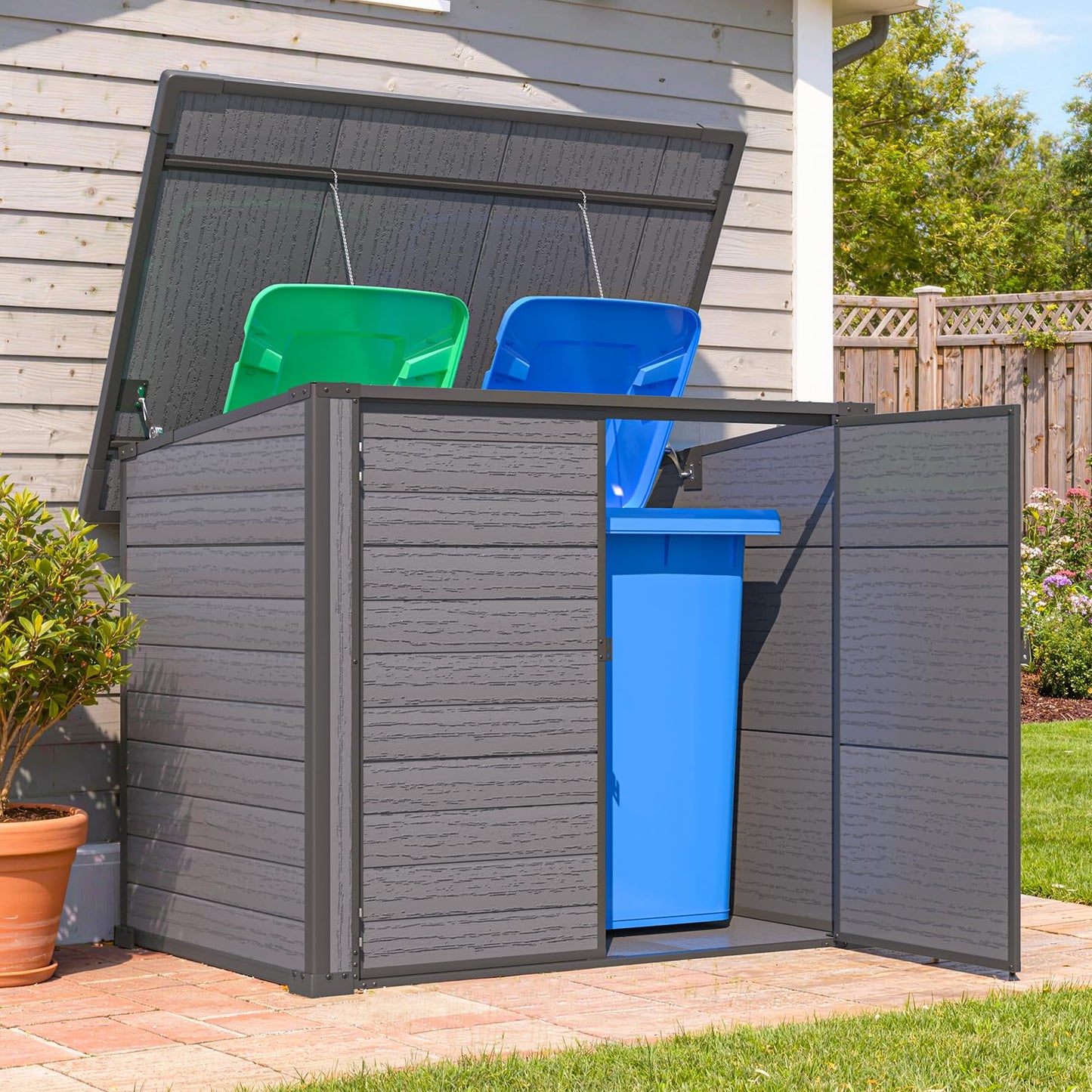 YODOLLA Garden Storage Shed, Outdoor Wheelie Bin Store (2x120L Bins)