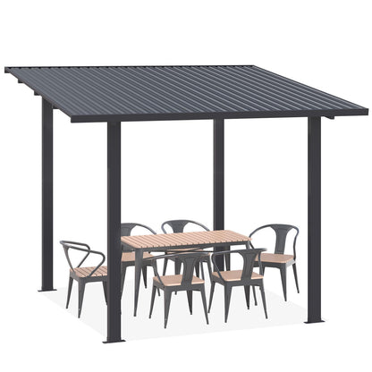 YODOLLA 2.4 x 3m Metal Lean-to Gazebo Wall-Mounted Iron Hardtop Roof Pergola
