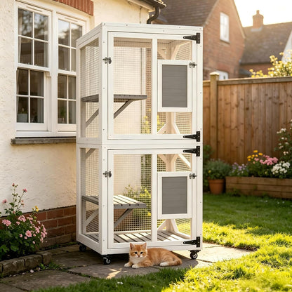 YODOLLA Outdoor Catio Enclosure with Hammock, Safe Play Space for Cats, White