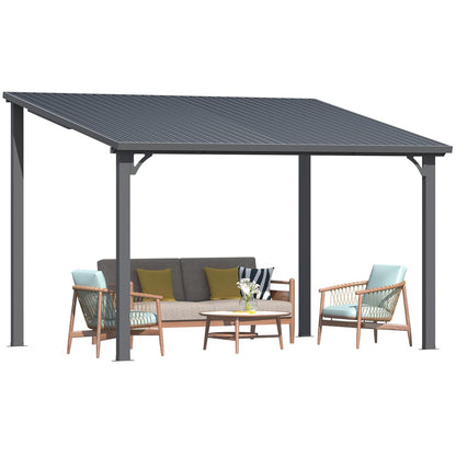 YODOLLA 2.4x3.6m Aluminium Lean-to Gazebo Wall-Mounted Iron Hardtop Roof Pergola