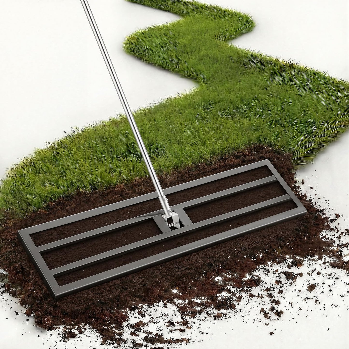 YODOLLA Lawn Leveling Rake 195 x 102×25cm Stainless Steel Lawn Leveller, Black