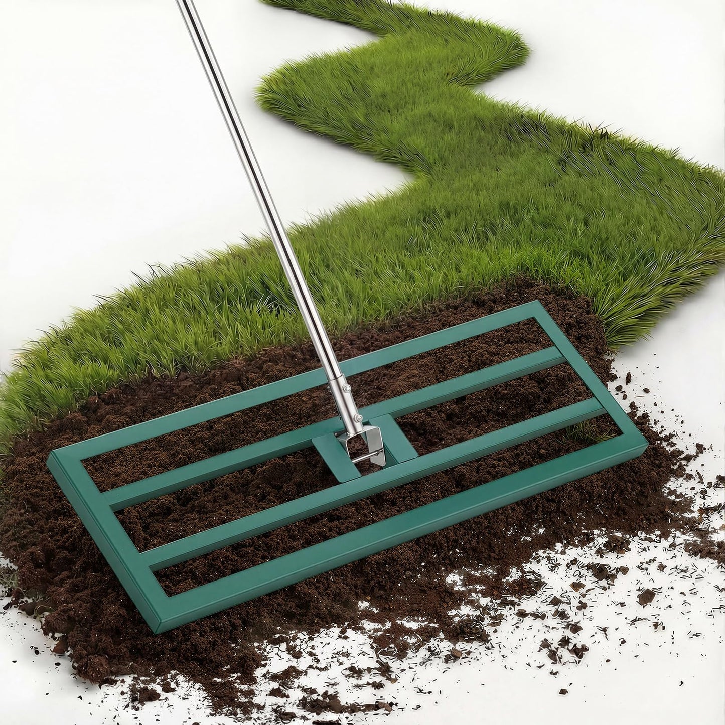YODOLLA Lawn Leveling Rake 195 x 75×25cm Stainless Steel Lawn Leveller, Green