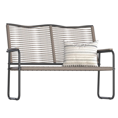 YODOLLA 2-Seater Rope Garden Bench Loveseat, All-Weather Woven Rope Patio Sofa