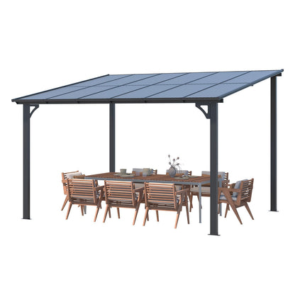 YODOLLA 3x3.65m Aluminium Lean-to Gazebo Wall-Mounted Hardtop Roof Pergola