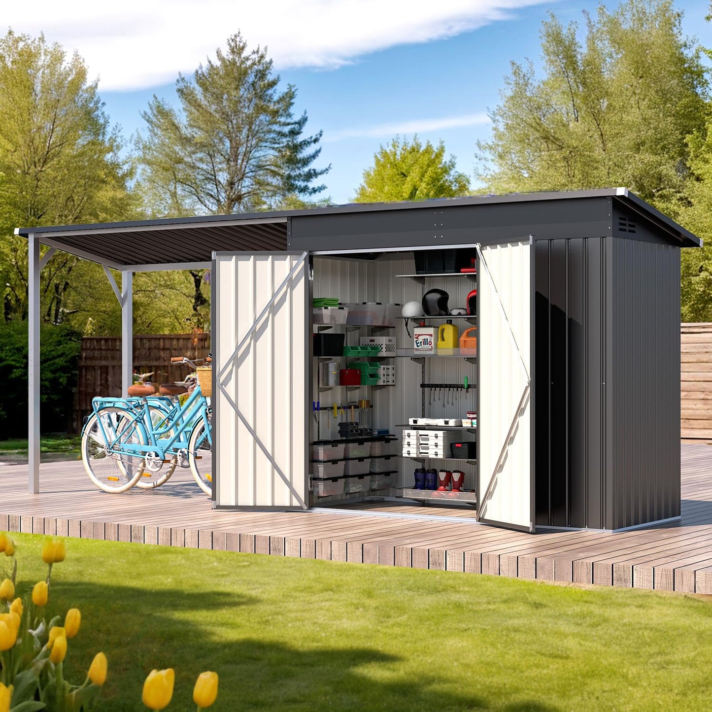 YODOLLA 6'x4' Outdoor Metal Storage Shed with 32 Sq. Ft Covered Space