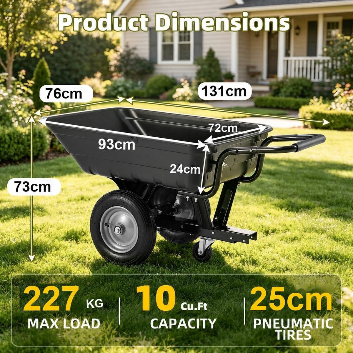 YODOLLA 2-in-1 Garden Trolley Cart, Wheelbarrow Cart 226kg Capacity