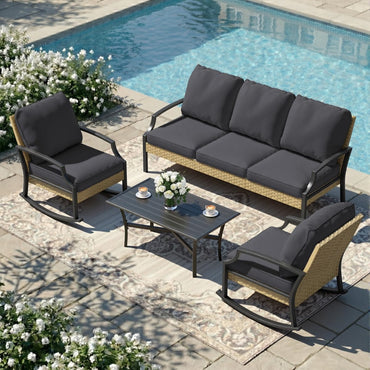 YODOLLA 4-Piece Patio Furniture Set with Rocking Chairs, Grey