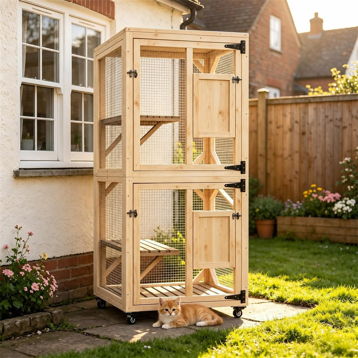 YODOLLA Outdoor Catio Enclosure with Hammock, Safe Play Space for Cats, Natural