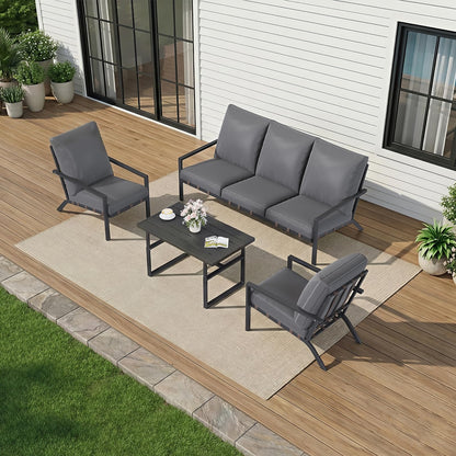 YODOLLA 5 Seater Outdoor Garden Furniture Set, 3-Seater Sofa & 2 Armchairs with Coffee Table