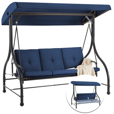 YODOLLA 3 Seater Garden Swing Seat Bed, Blue