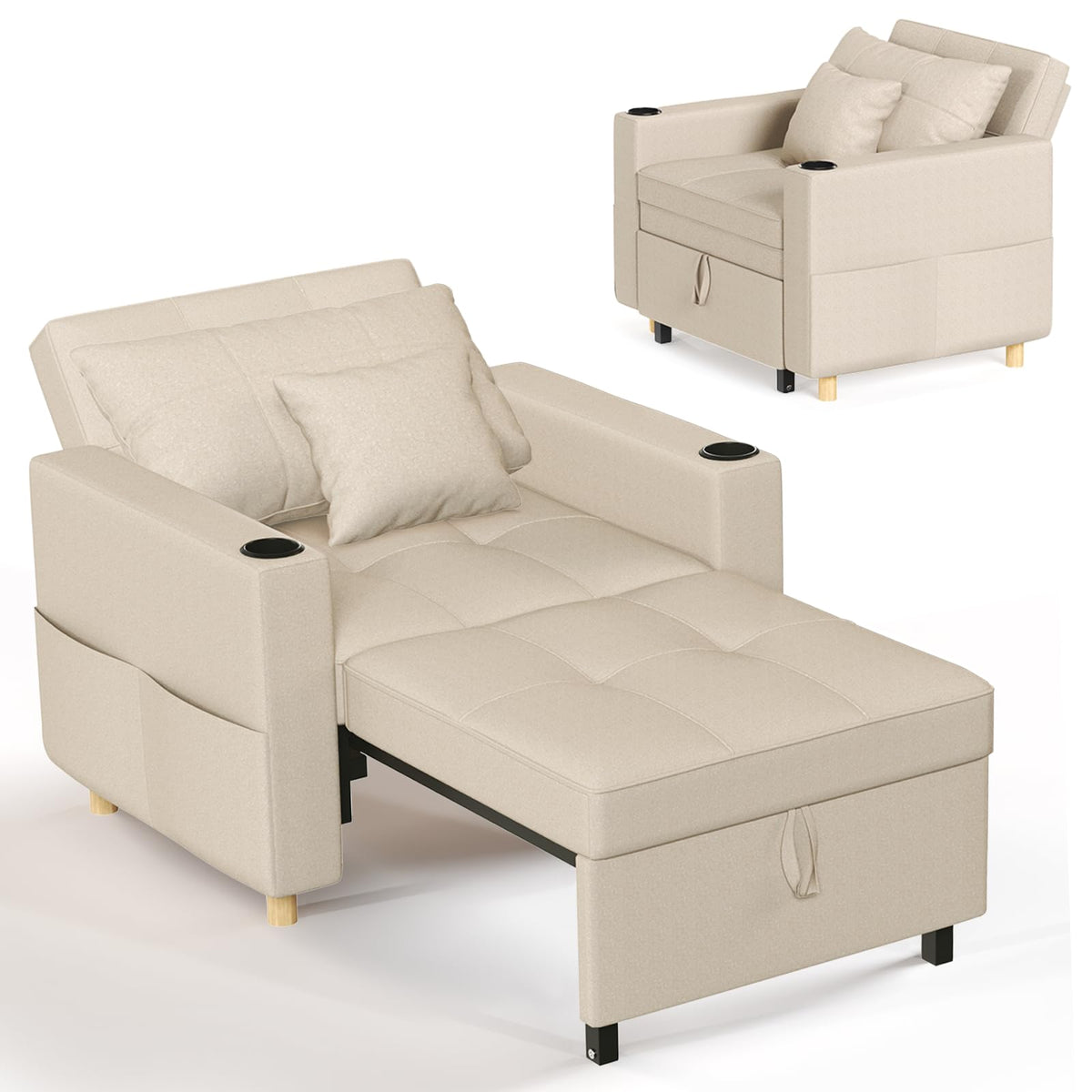 YODOLLA 3-in-1 Sleeper Sofa Bed, 192cm Convertible Single Sofa, Adjustable Armchair