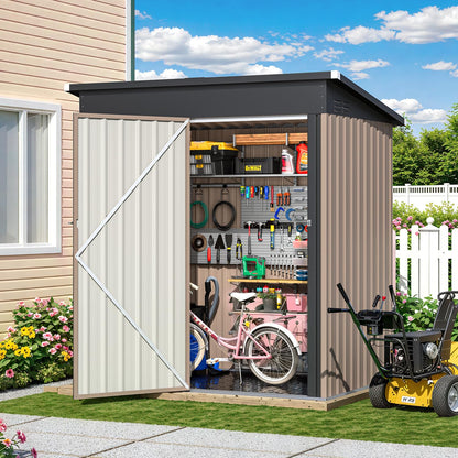 YODOLLA 5x3ft Metal Garden Shed Lockable Door Outdoor Storage Shed with Floor