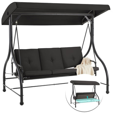 YODOLLA 3 Seater Garden Swing Seat Bed, Black