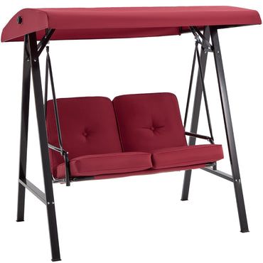 YODOLLA 2 Seater Garden Swing Chair with Adjustable Canopy & Cushions-Red
